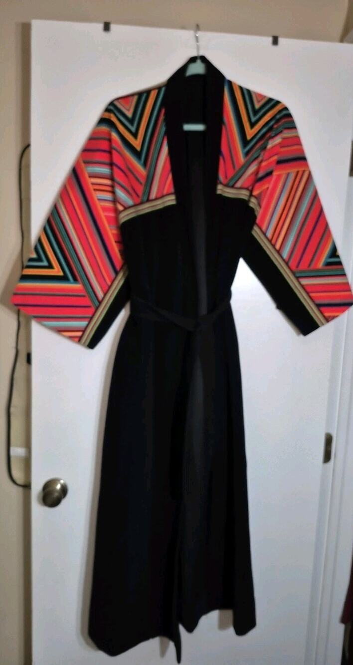 💥 Vintage Vanity Fair Black Velour Robe 1960's Psychedelic S - L Rare Z1